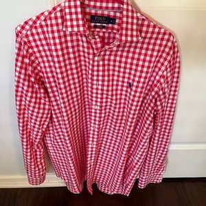 Polo red and white dress shirt.  Size medium in great condition. Classic design